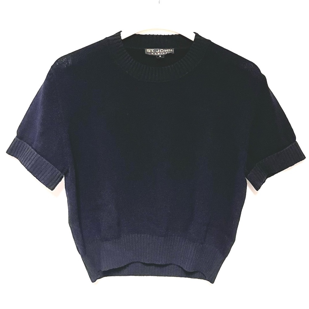 St. John Women’s Santana Knit Sweater Size Medium Black Ribbed Trim Vintage Y2K